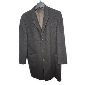 Vintage 1960s Botany 500 Mens Wool Check Overcoat USA Union Made 42L Classic
